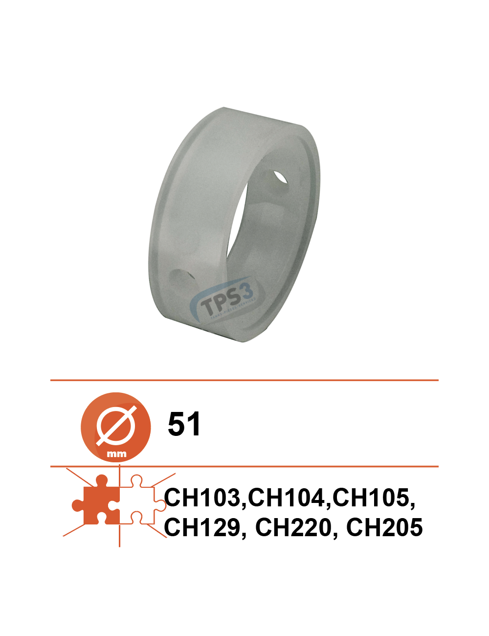 Garniture de vanne papillon Ø51 silicone adaptable CH103, 104 et 105 Garniture de vanne papillon Ø51 silicone adaptable CH103, 104 et 105