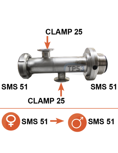 Manchette arrivée de lait male/femelle SMS51 - 2 x clamp 25 (face à face)