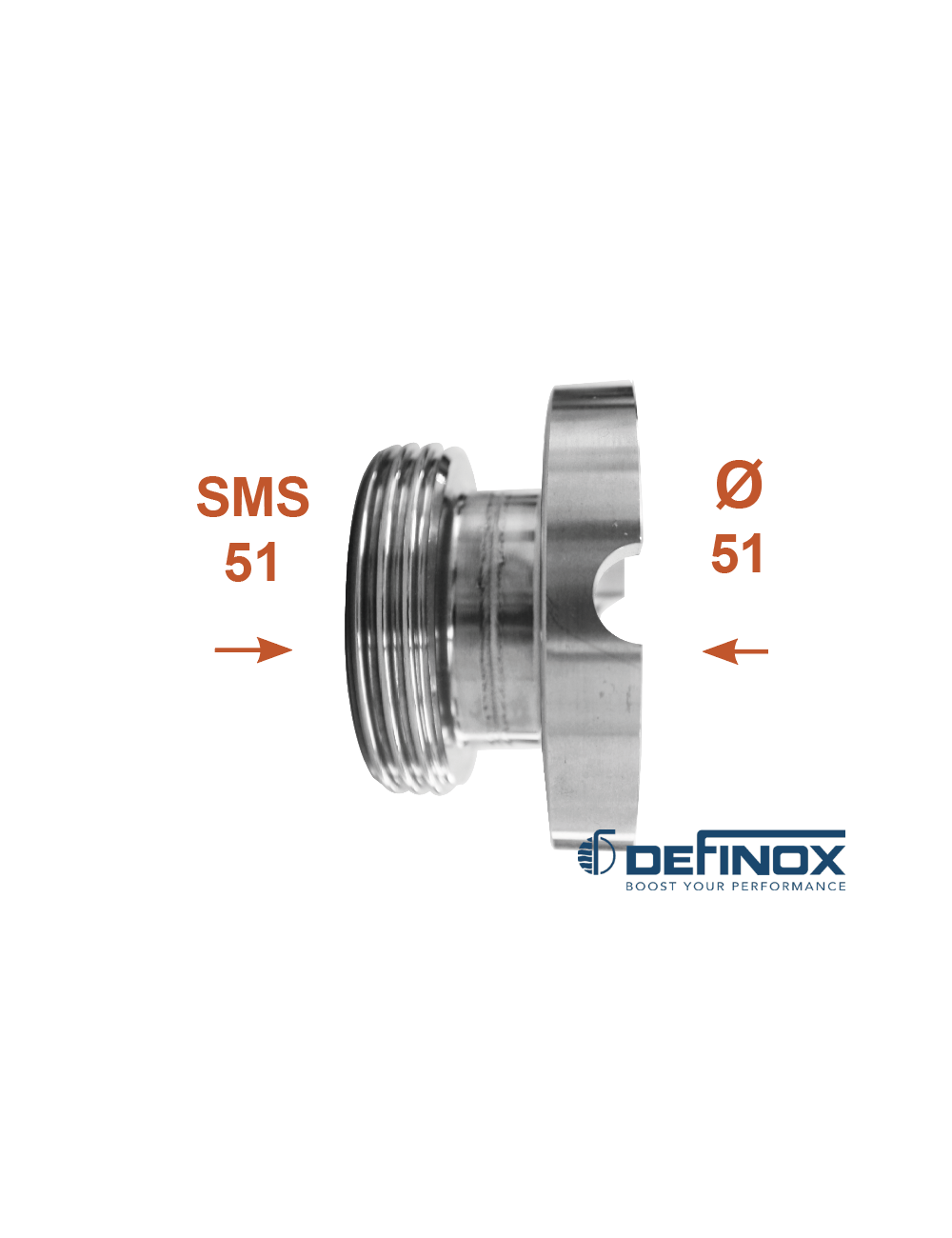 Demi corps de vanne Definox 2'' SMS Ø51 Demi corps de vanne Definox 2'' SMS Ø51