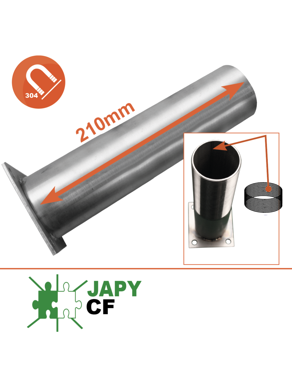 Pied de tank inox Lg: 210 mm filetage intérieur Ø 60 mm