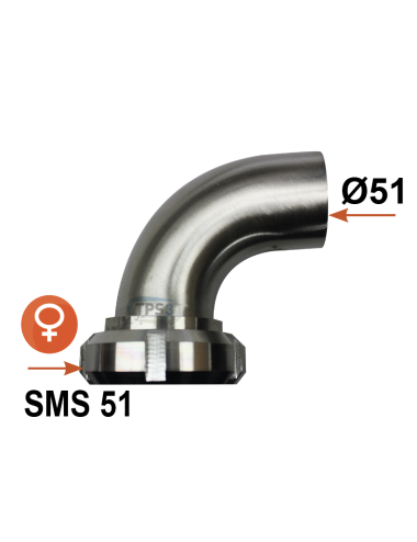 Sortie tank coudée femelle SMS Ø51
