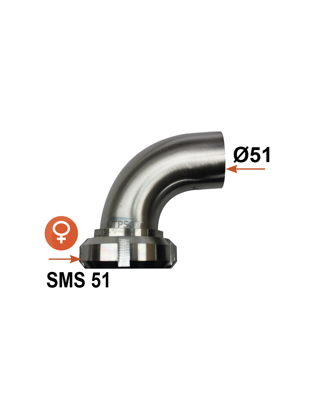 Sortie tank coudée femelle SMS Ø51 Sortie tank coudée femelle SMS Ø51