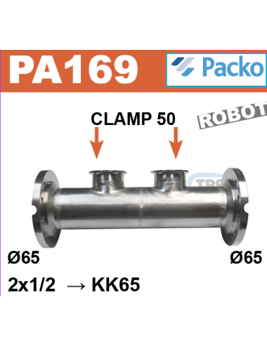 Manchette arrivée de lait 2x1/2 vanne KK 65 - 2 x clamp 50