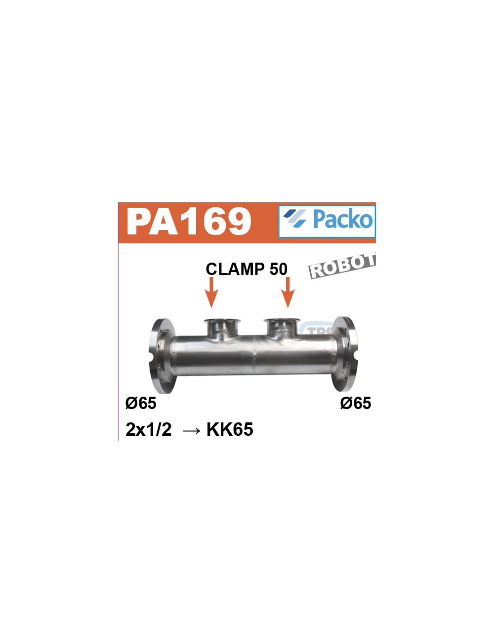 Manchette arrivée de lait 2x1/2 vanne KK 65 - 2 x clamp 50