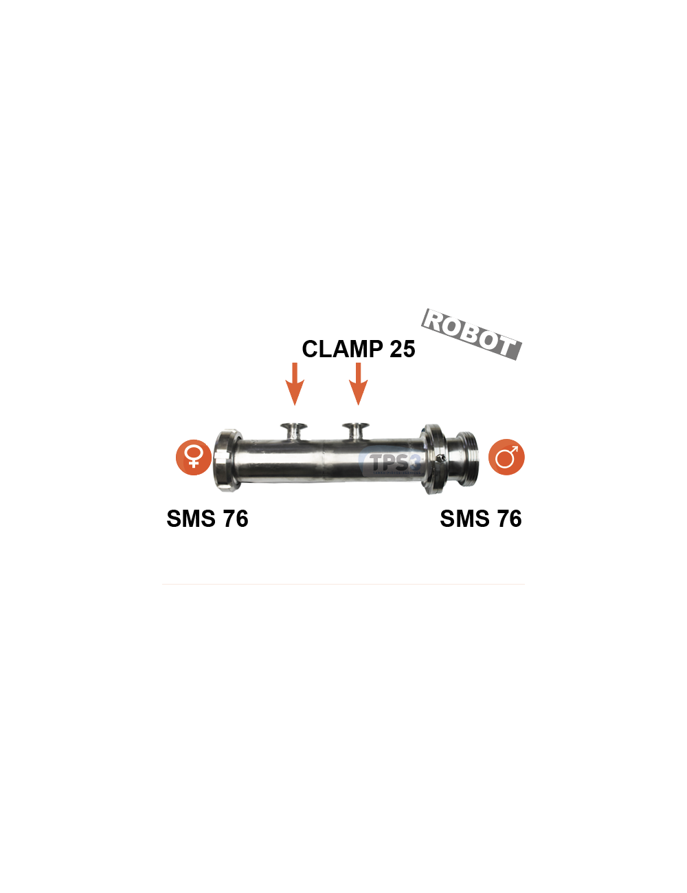 Manchette arrivée de lait male/femelle SMS76 - 2 x clamp 25
