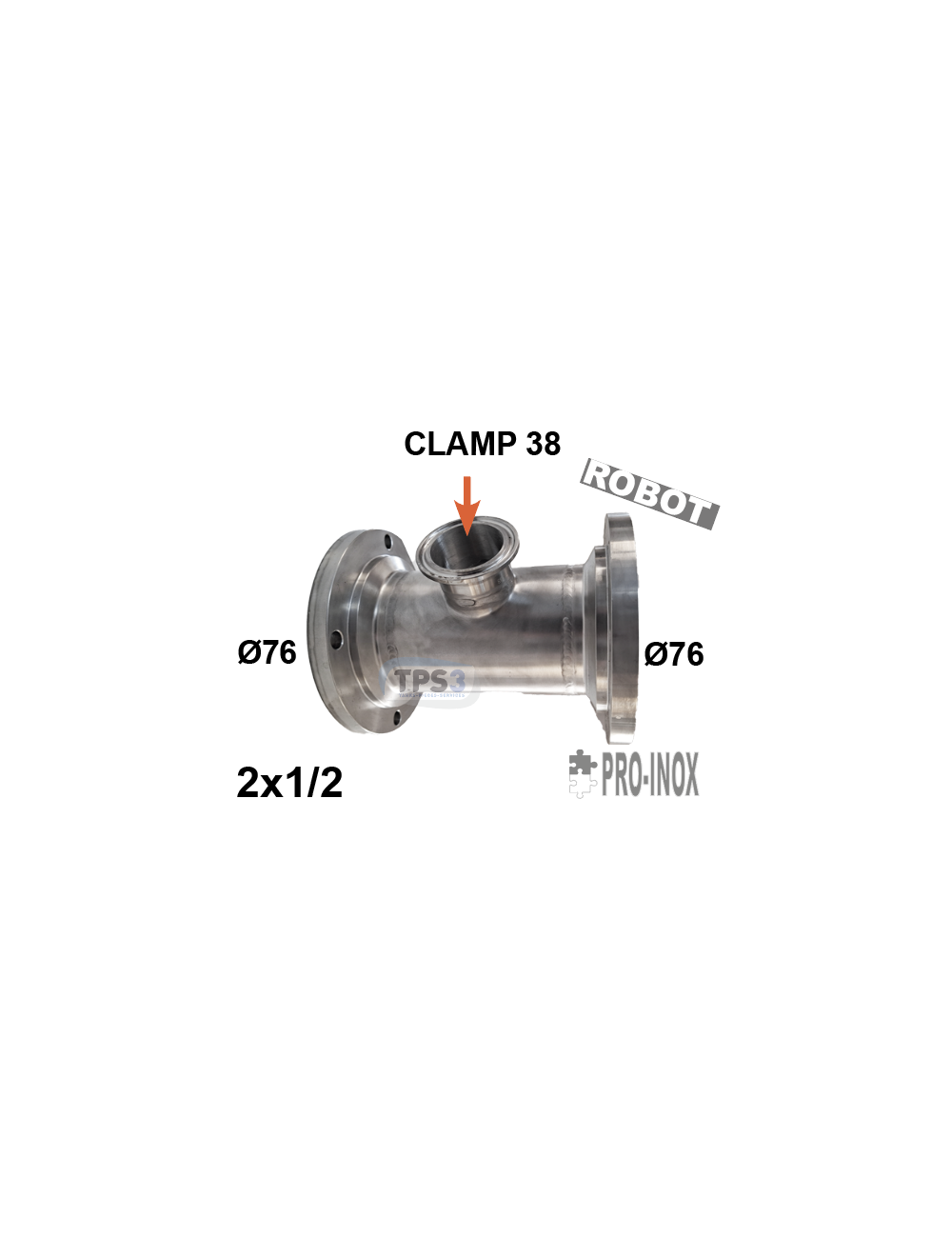 Manchette arrivée de lait 2x1/2 vanne Pro-Inox 76 - 1x clamp 38