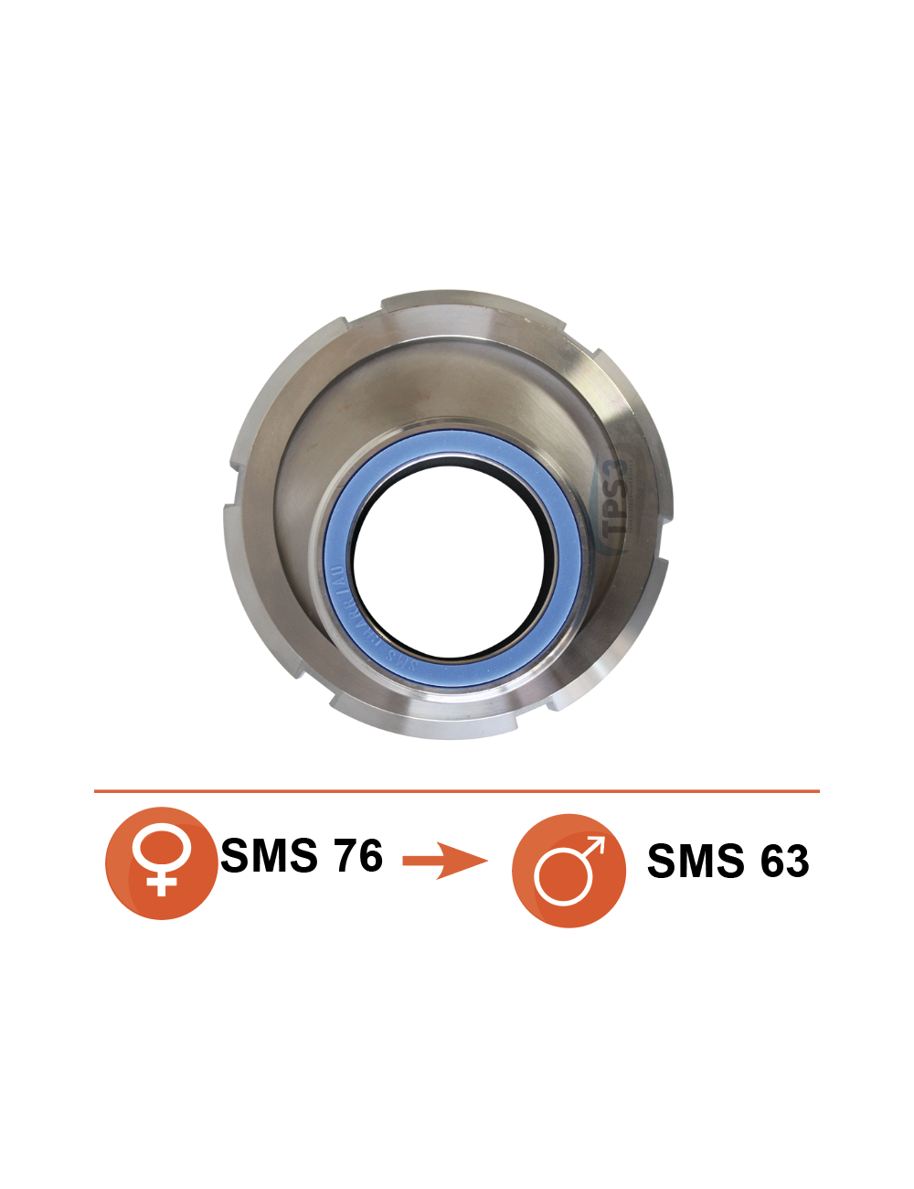 Réduction inox femelle SMS Ø76 / mâle SMS Ø63