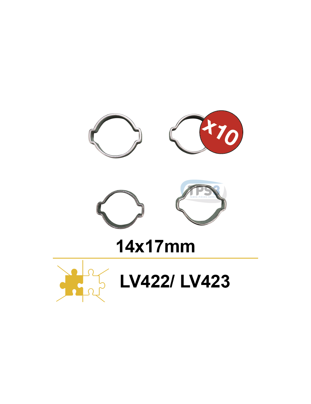 Collier à oreilles en acier zingué 14/17, par sachet de 10 Collier à oreilles en acier zingué 14/17, par sachet de 10
