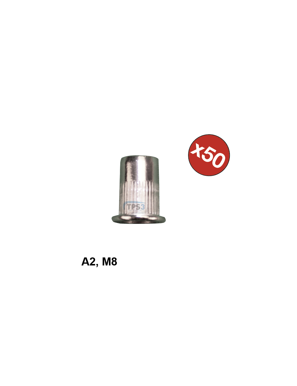 Sachet 50 écrous à sertir inox A2 M8 Sachet 50 écrous à sertir inox A2 M8