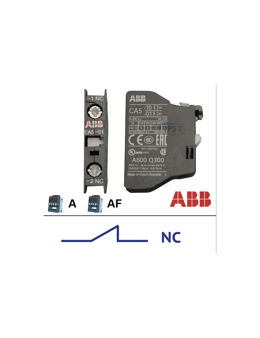 Contact auxiliaire NC pour contacteur ABB série A/AF