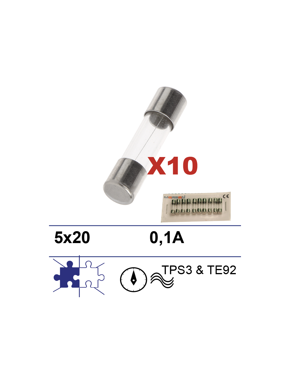 Boite 10 fusibles 5x20 0,1A