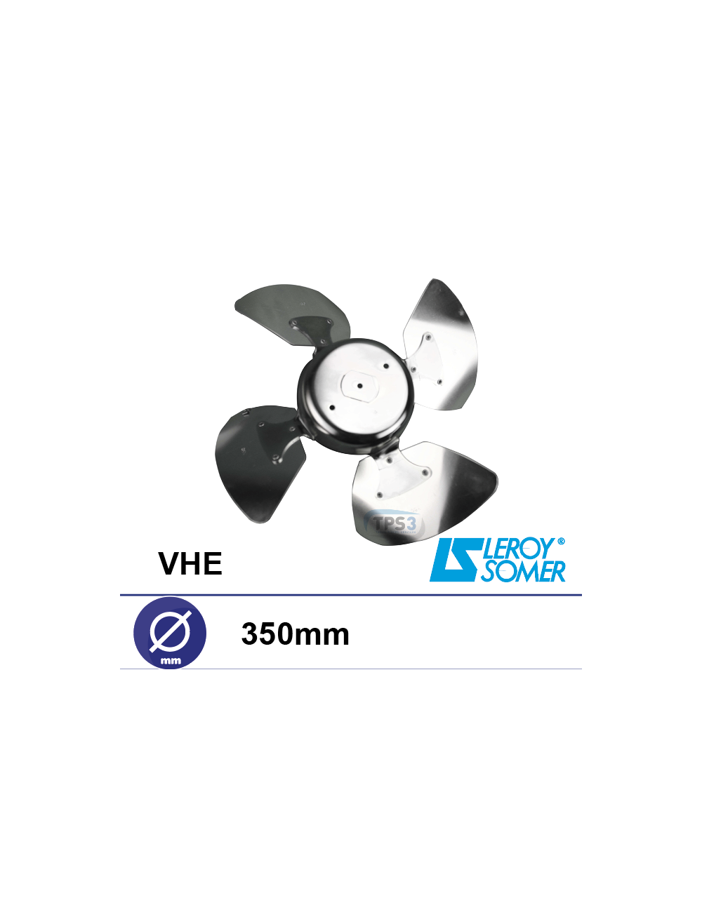 Hélice 4 pales métaliques Ø350 pour ventilateur sur grille type HE