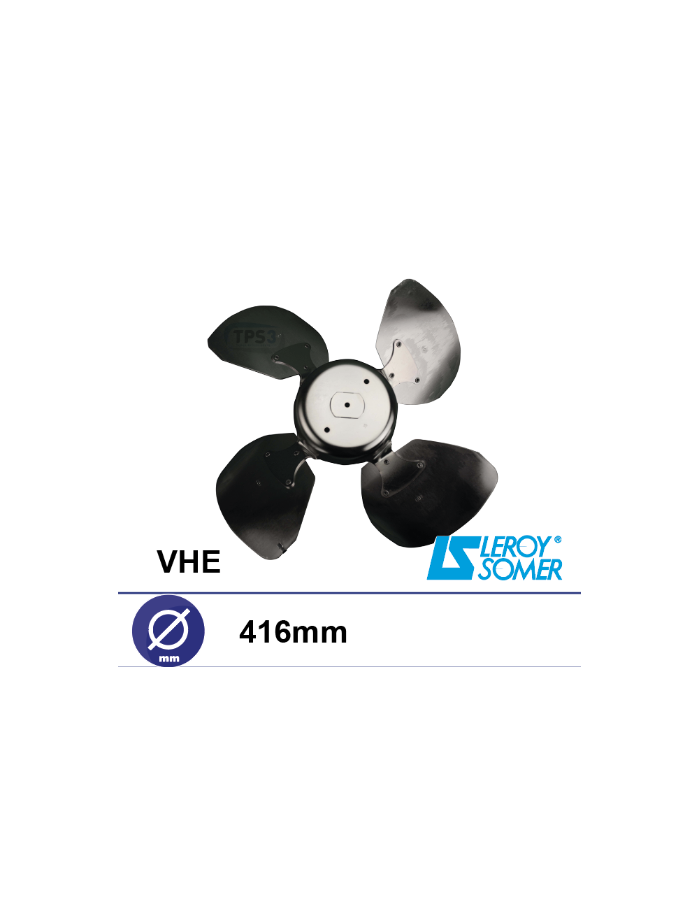 Hélice 4 pales métaliques Ø416 pour ventilateur sur grille type HE