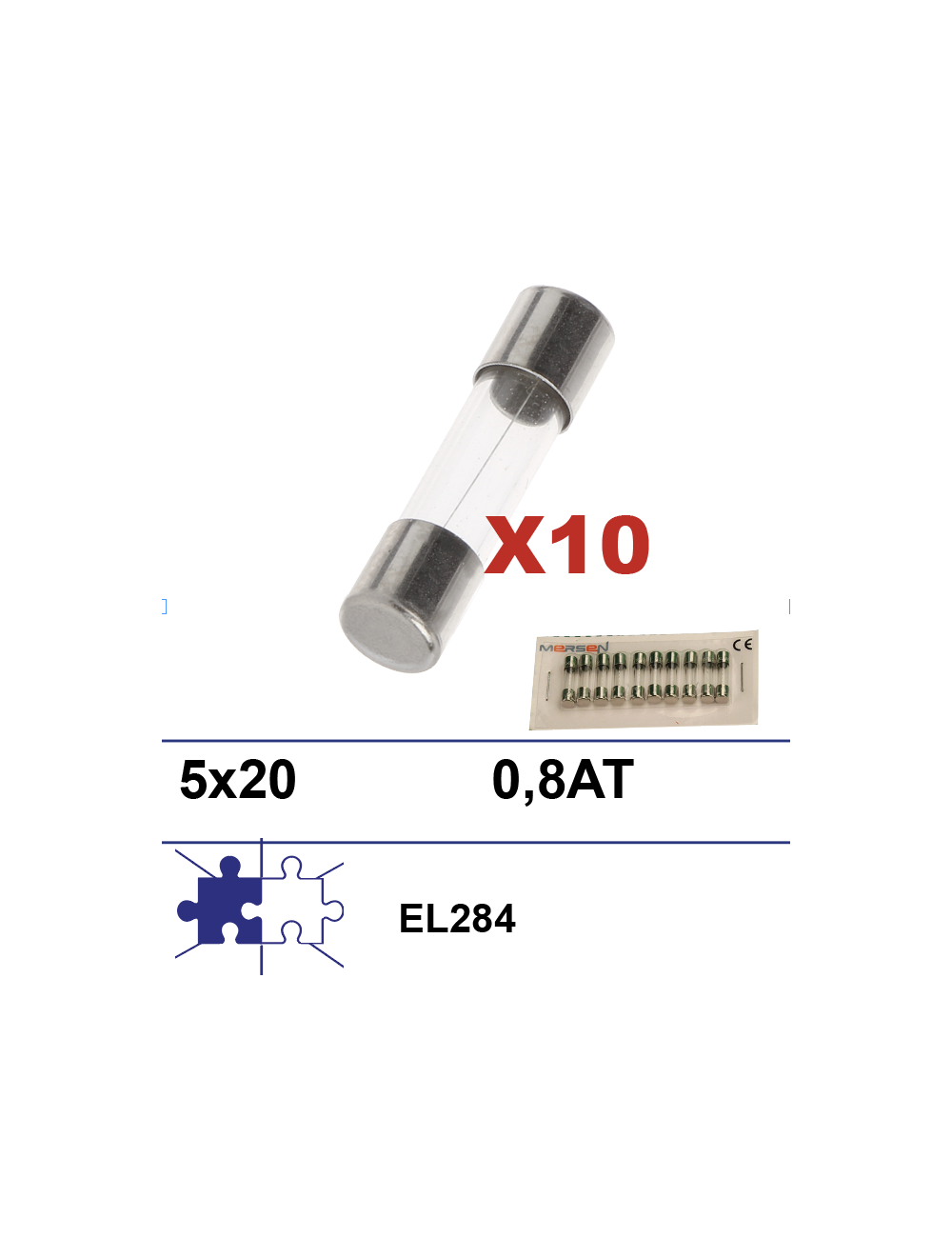 Boite 10 fusibles 5x20 0,8A