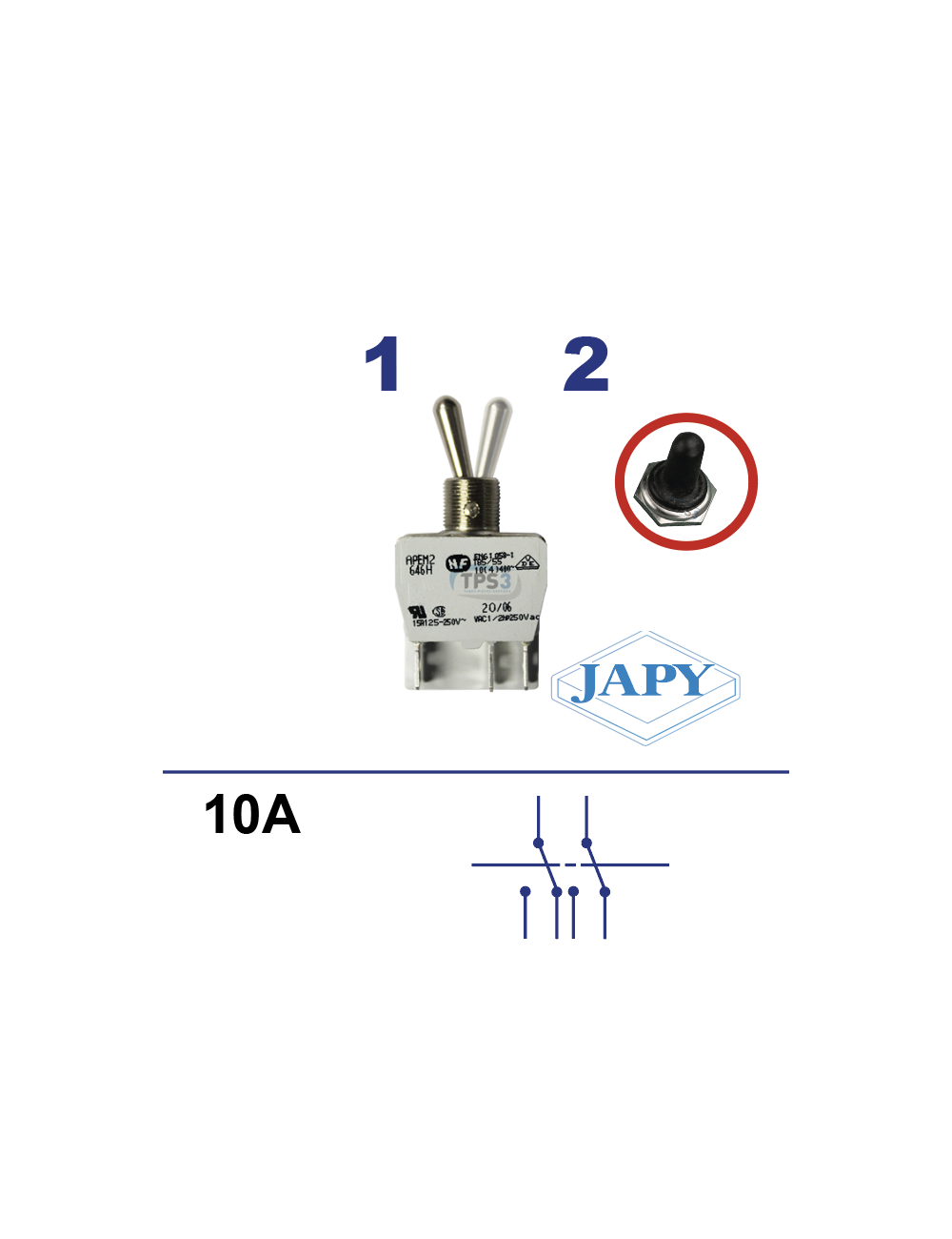 Interrupteur 2 positions 2 inverseurs 10A + capuchon