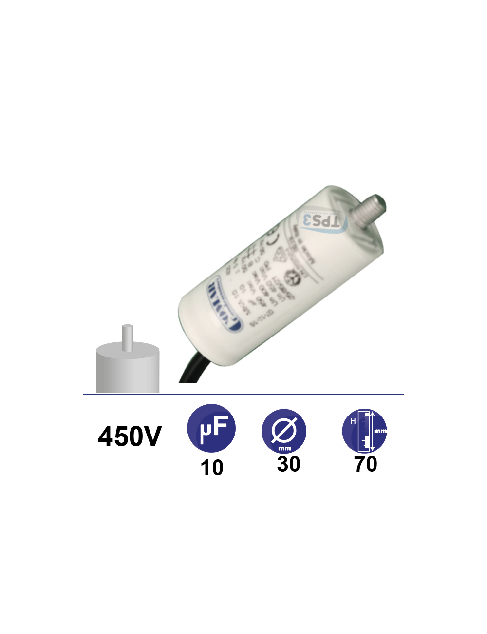 Condensateur 10µF 450V avec tige de fixation