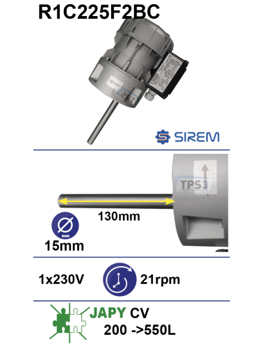 Motoréducteur R1C225F2BC 21tr/min arbre D:15 L:133