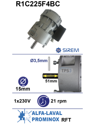 Motoréducteur R1C225F4BC 21tr/min arbre D:15 L:51