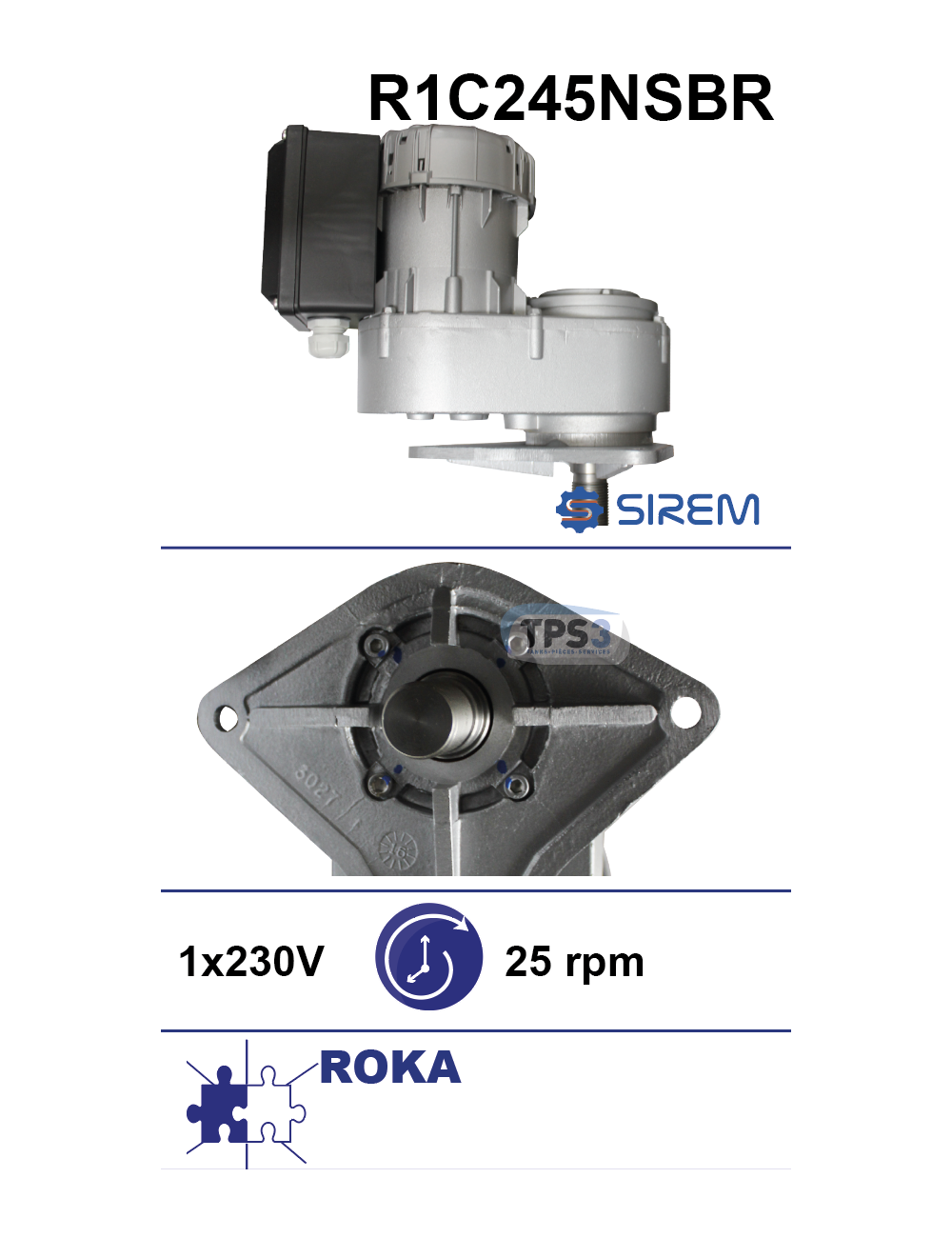 Motoréducteur R1C245NSBR 25tr/min arbre Roka