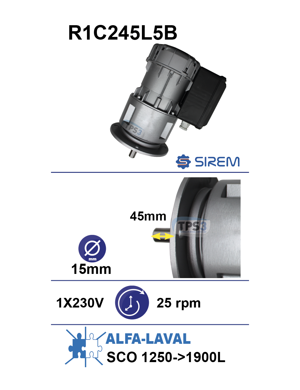 Motoréducteur R1C245L5B 21tr/min arbre D:15 L:45 Motoréducteur R1C245L5B 21tr/min arbre D:15 L:45