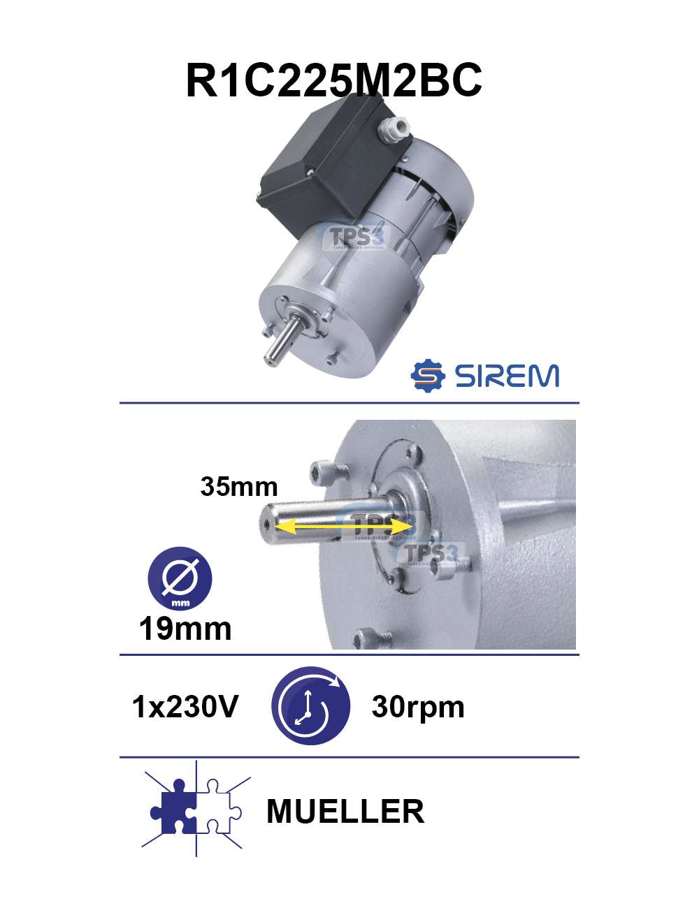 Motoréducteur R1C225M2BC 30tr/min arbre D:19 L:35