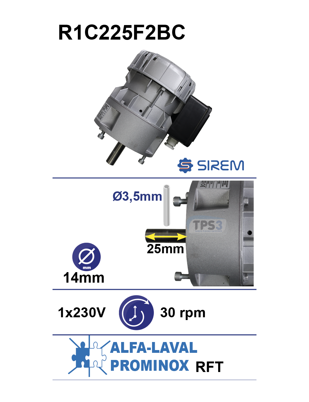 Motoréducteur R1C225F2BC 30tr/min arbre D:14 L:25