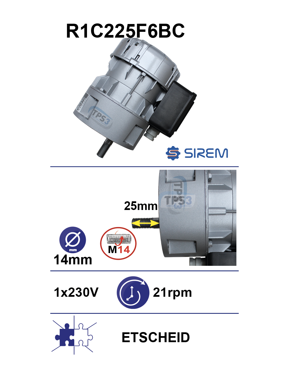 Motoréducteur R1C225F6BC 21tr/min arbre D:14 L:33 M14
