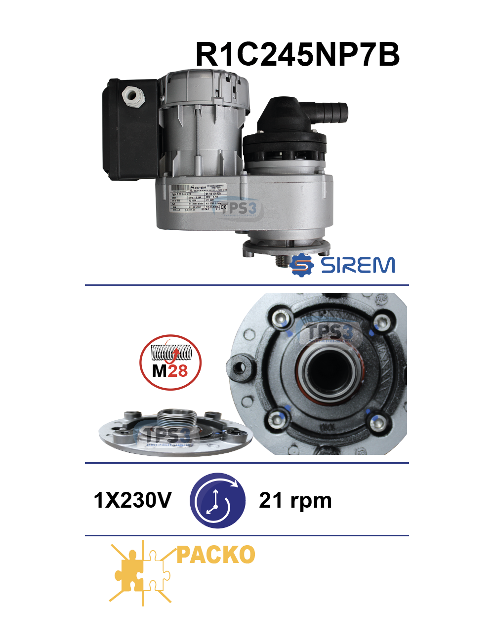 Motoréducteur R1C245NP7B 21tr/min arbre creux fileté M28 Motoréducteur R1C245NP7B 21tr/min arbre creux fileté M28